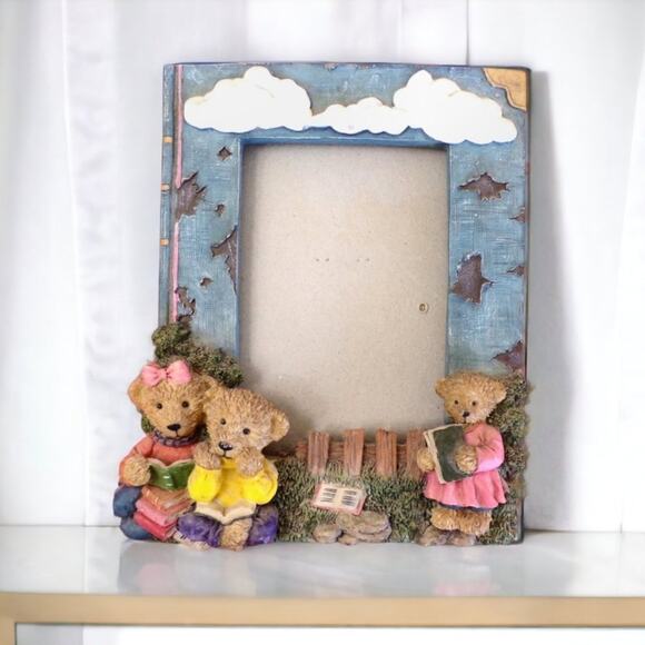Teddy Bears Theme Heavyweight Resin Raised Design Photo Frames Kids Babies - Picture 2 of 5